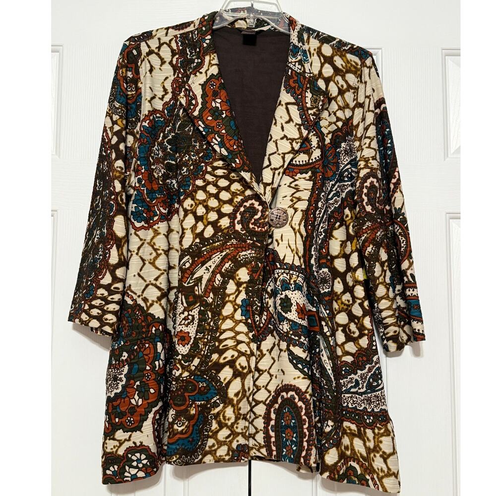 NWT Multiples Mandala Paisley Print Button Jacket, Size 1X